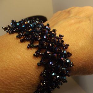 Blue / Purple Iridescent Bead Crocheted Bracelet - Artisan